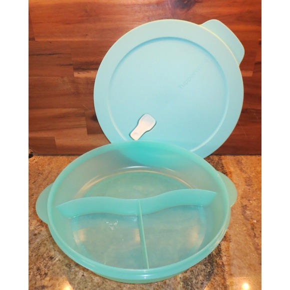 Tupperware 3284C-1 Crystal Wave Microwave Divided Dish Bowl & Lid 10" 7374A-1 - Picture 2 of 5